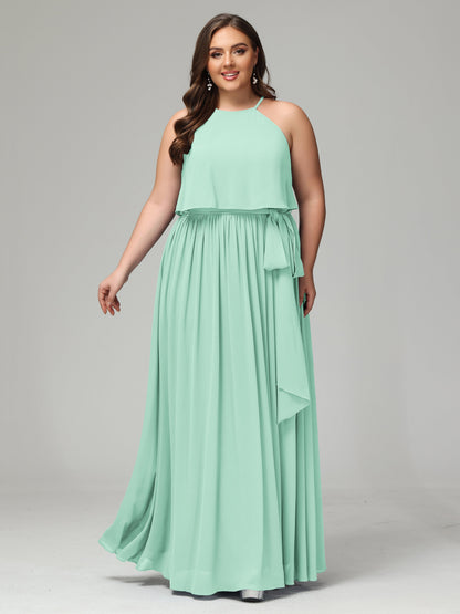 Halter Chiffon Bridesmaid Dress Plus Size