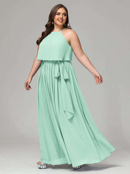 Halter Chiffon Bridesmaid Dress Plus Size