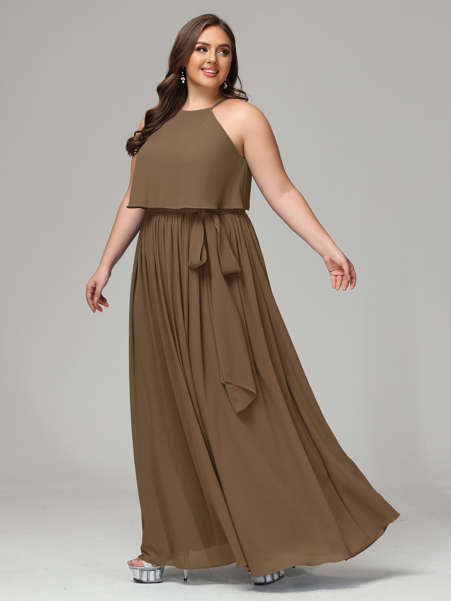 Halter Chiffon Bridesmaid Dress Plus Size