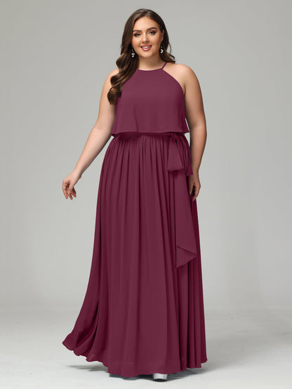 Halter Chiffon Bridesmaid Dress Plus Size