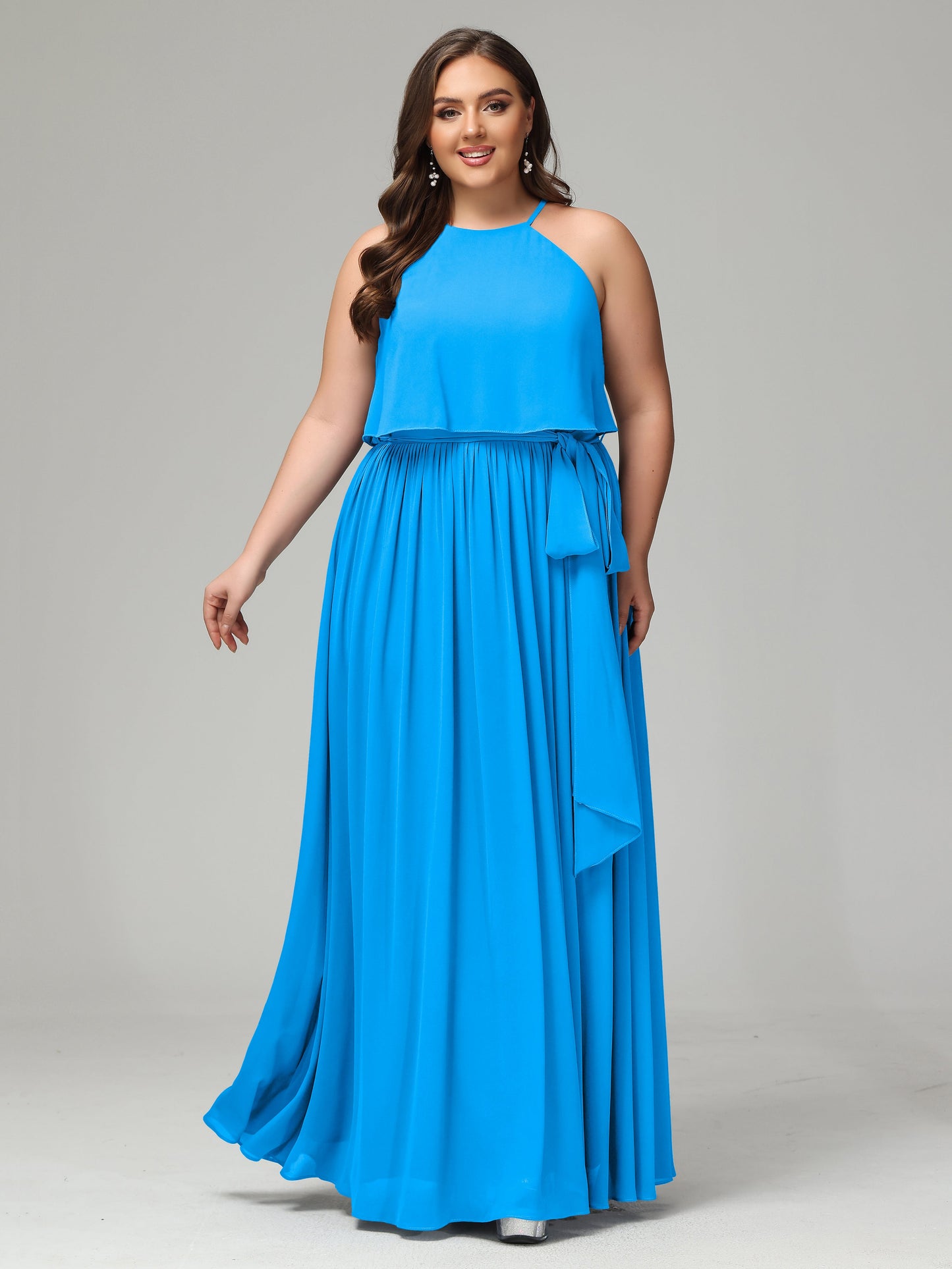 Halter Chiffon Bridesmaid Dress Plus Size