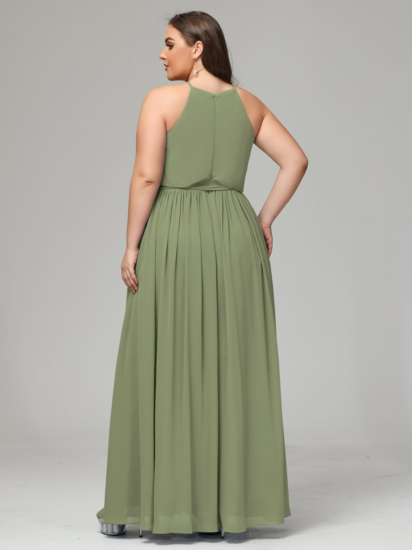 Halter Chiffon Bridesmaid Dress Plus Size