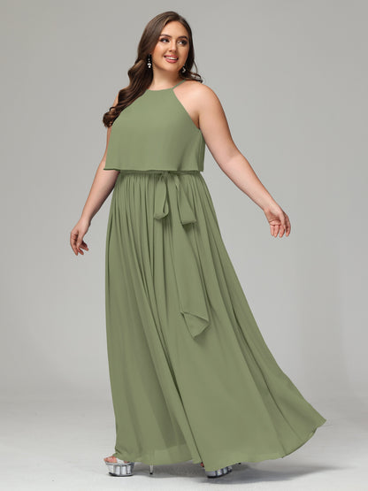 Halter Chiffon Bridesmaid Dress Plus Size