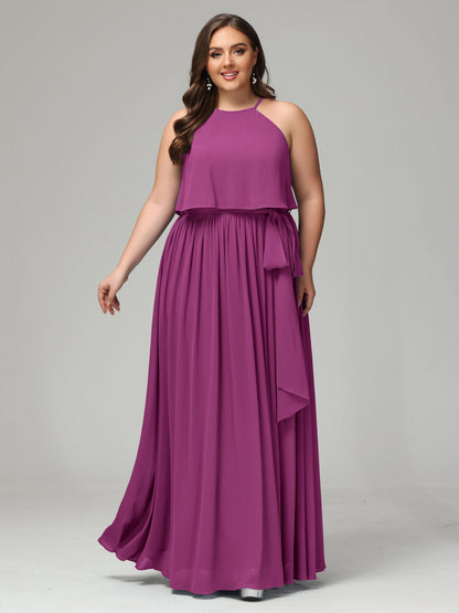 Halter Chiffon Bridesmaid Dress Plus Size
