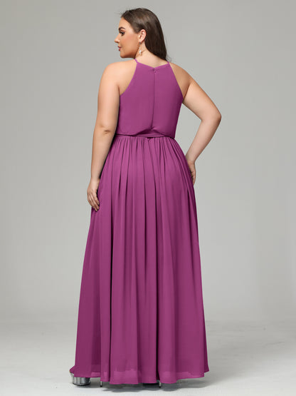 Halter Chiffon Bridesmaid Dress Plus Size