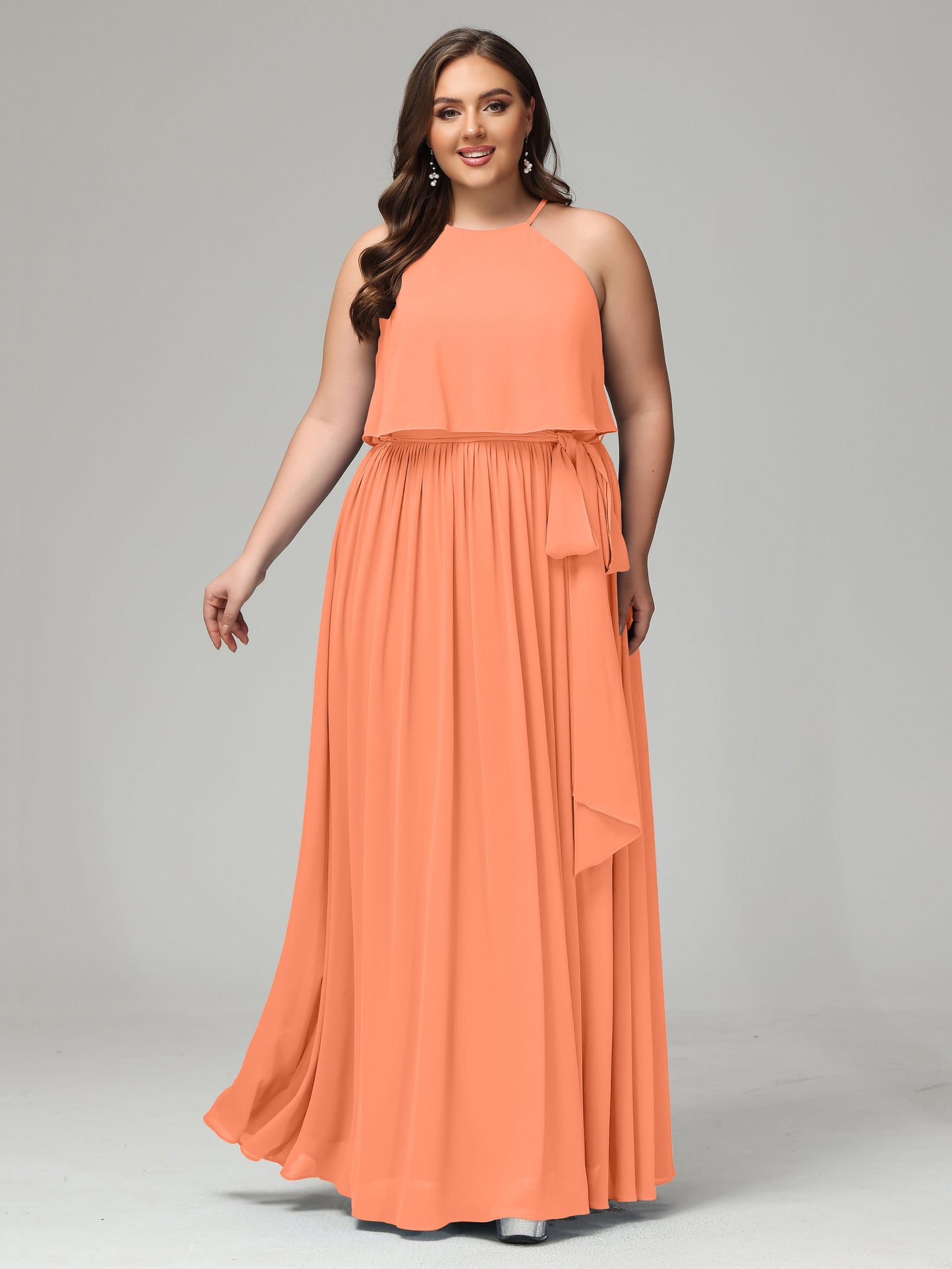 Halter Chiffon Bridesmaid Dress Plus Size