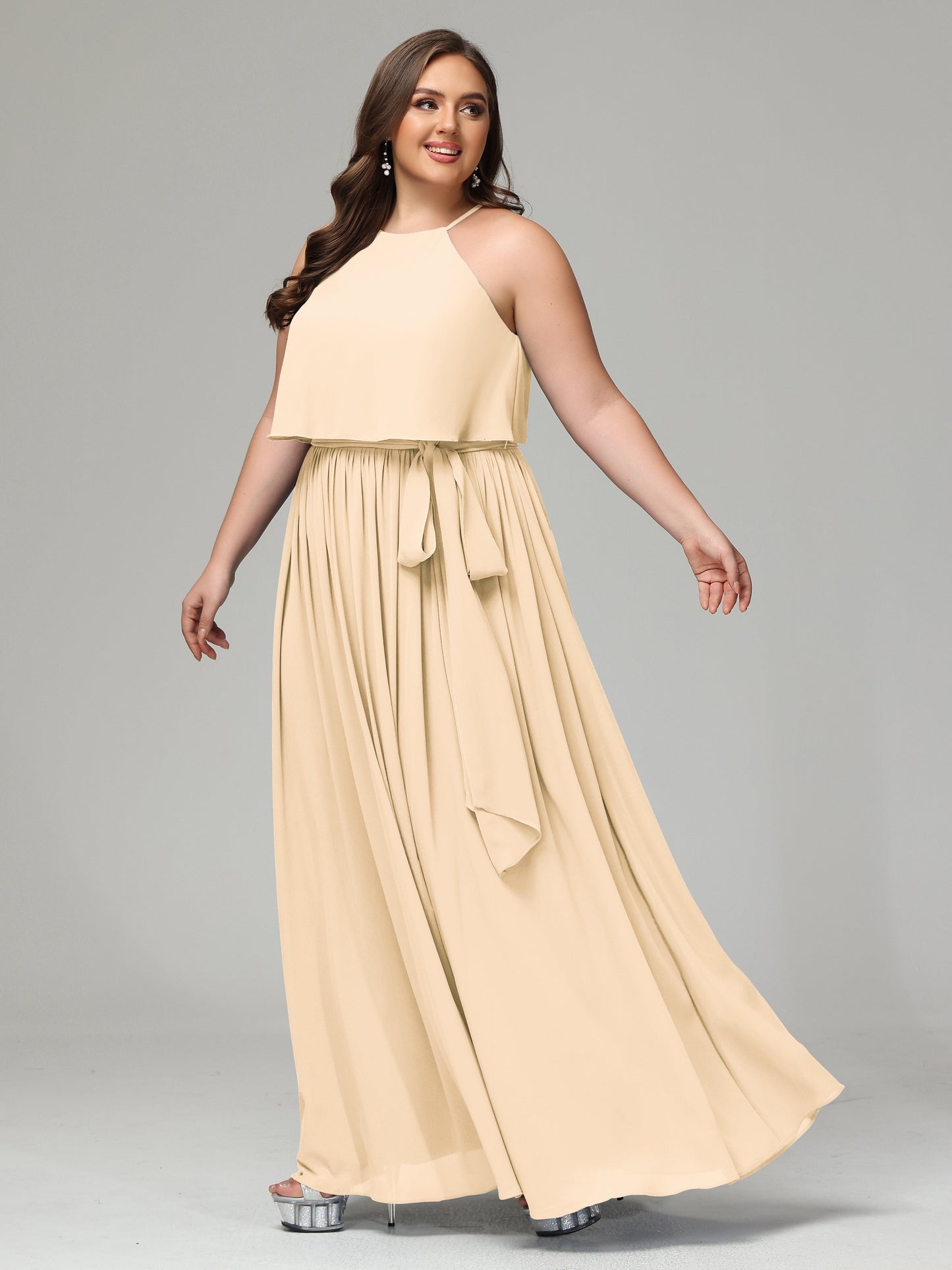 Halter Chiffon Bridesmaid Dress Plus Size