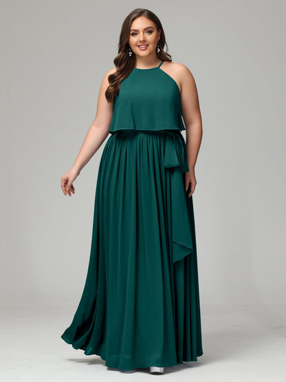 Halter Chiffon Bridesmaid Dress Plus Size