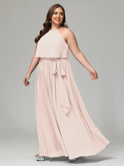 Halter Chiffon Bridesmaid Dress Plus Size