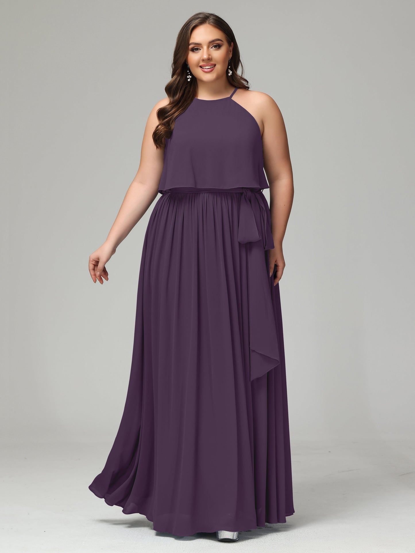 Halter Chiffon Bridesmaid Dress Plus Size