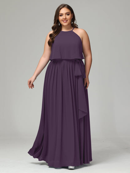 Halter Chiffon Bridesmaid Dress Plus Size