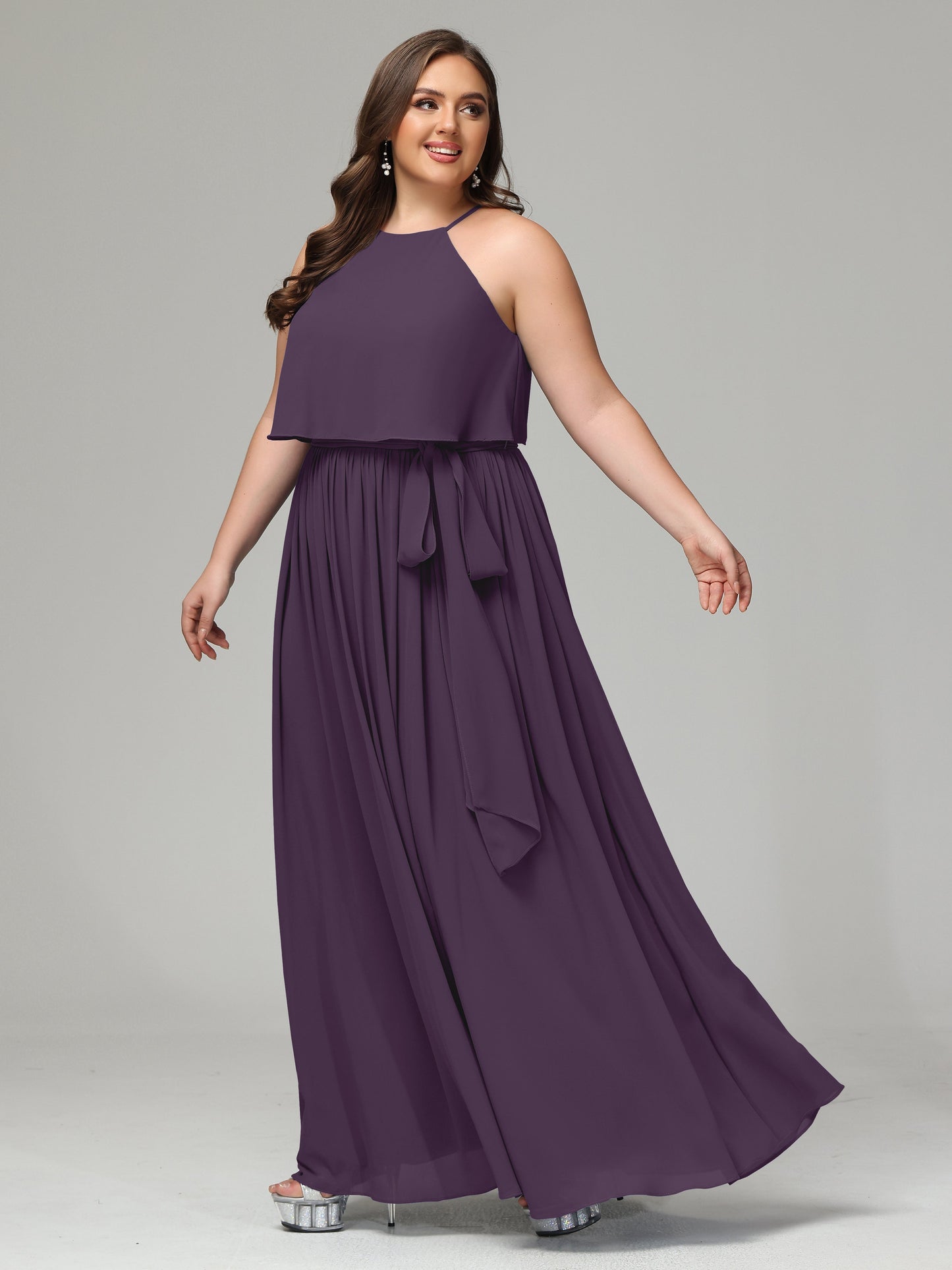 Halter Chiffon Bridesmaid Dress Plus Size