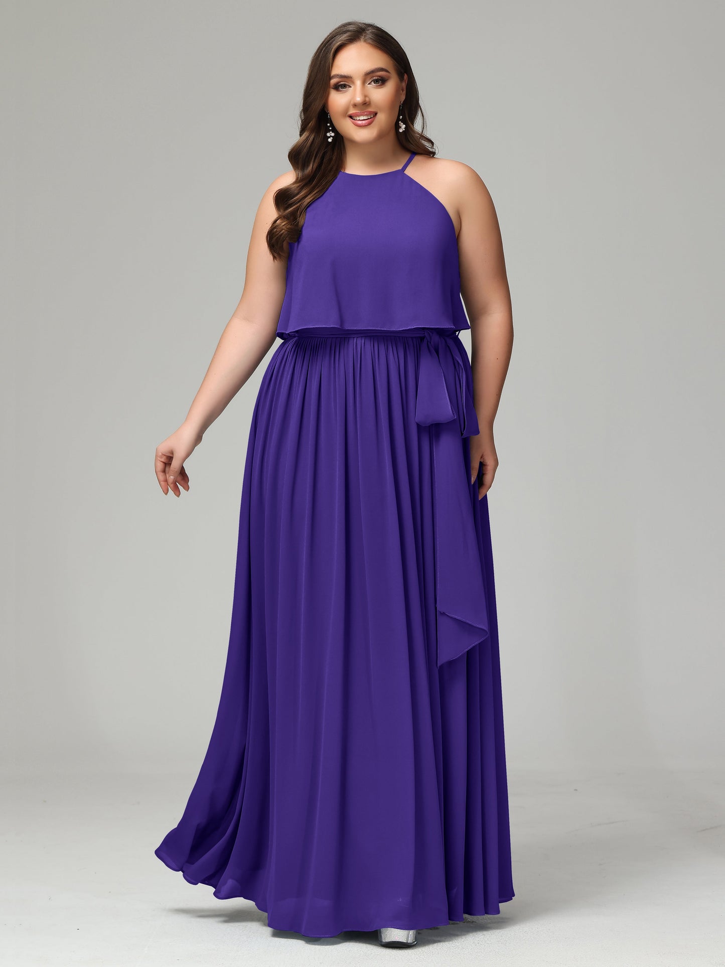 Halter Chiffon Bridesmaid Dress Plus Size