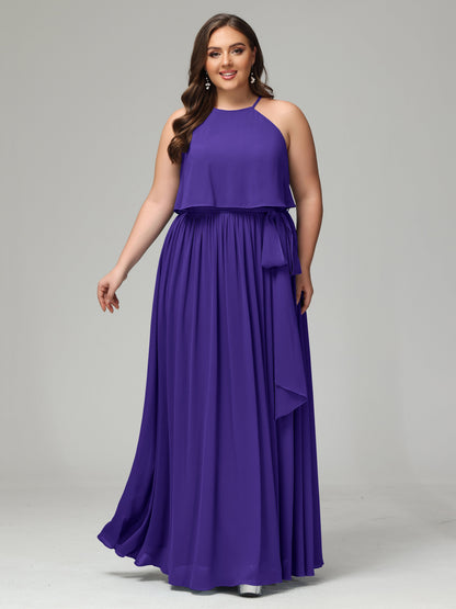 Halter Chiffon Bridesmaid Dress Plus Size