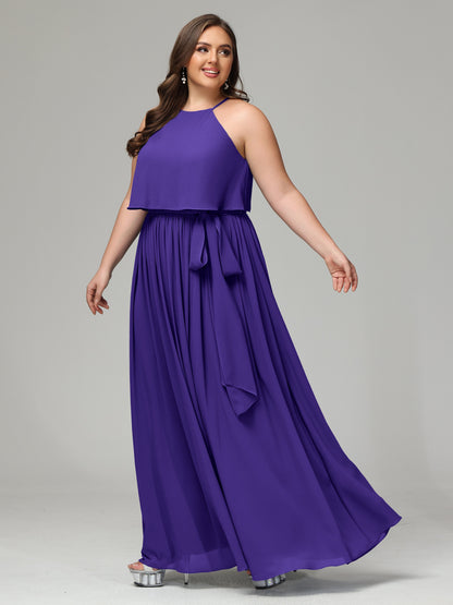 Halter Chiffon Bridesmaid Dress Plus Size