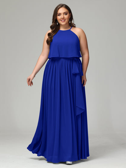 Halter Chiffon Bridesmaid Dress Plus Size