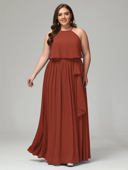 Halter Chiffon Bridesmaid Dress Plus Size