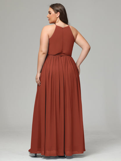 Halter Chiffon Bridesmaid Dress Plus Size
