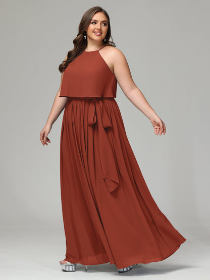 Halter Chiffon Bridesmaid Dress Plus Size