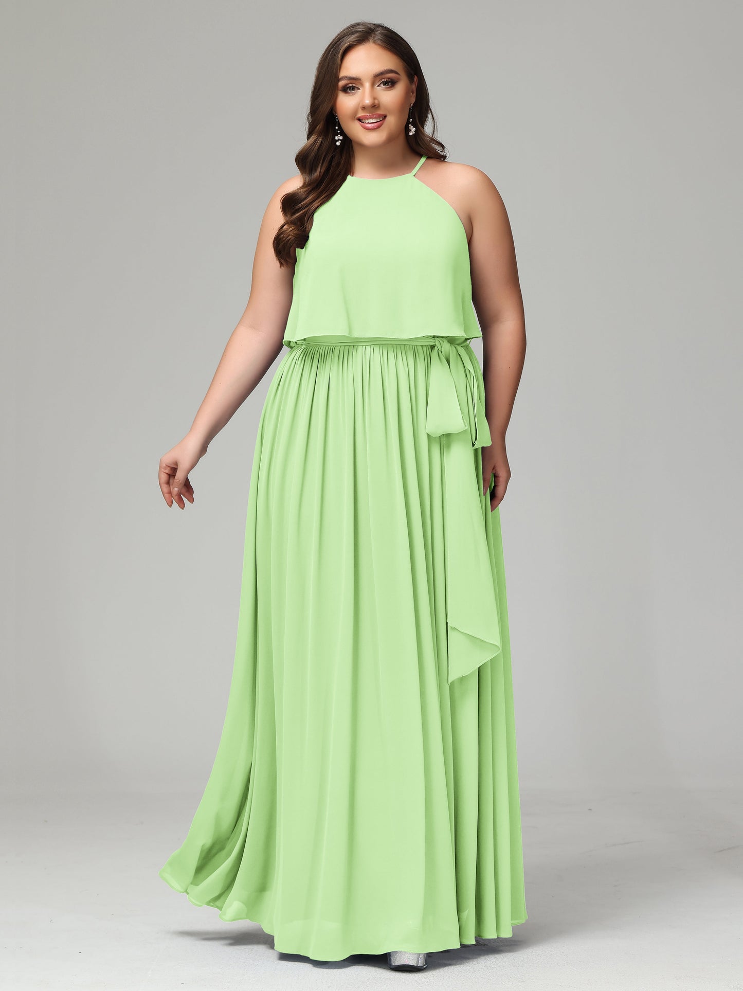 Halter Chiffon Bridesmaid Dress Plus Size
