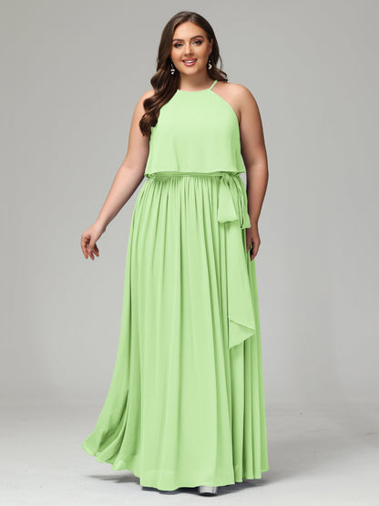 Halter Chiffon Bridesmaid Dress Plus Size