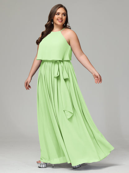 Halter Chiffon Bridesmaid Dress Plus Size