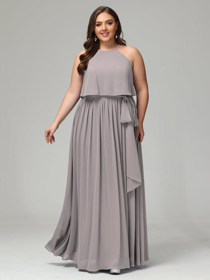Halter Chiffon Bridesmaid Dress Plus Size