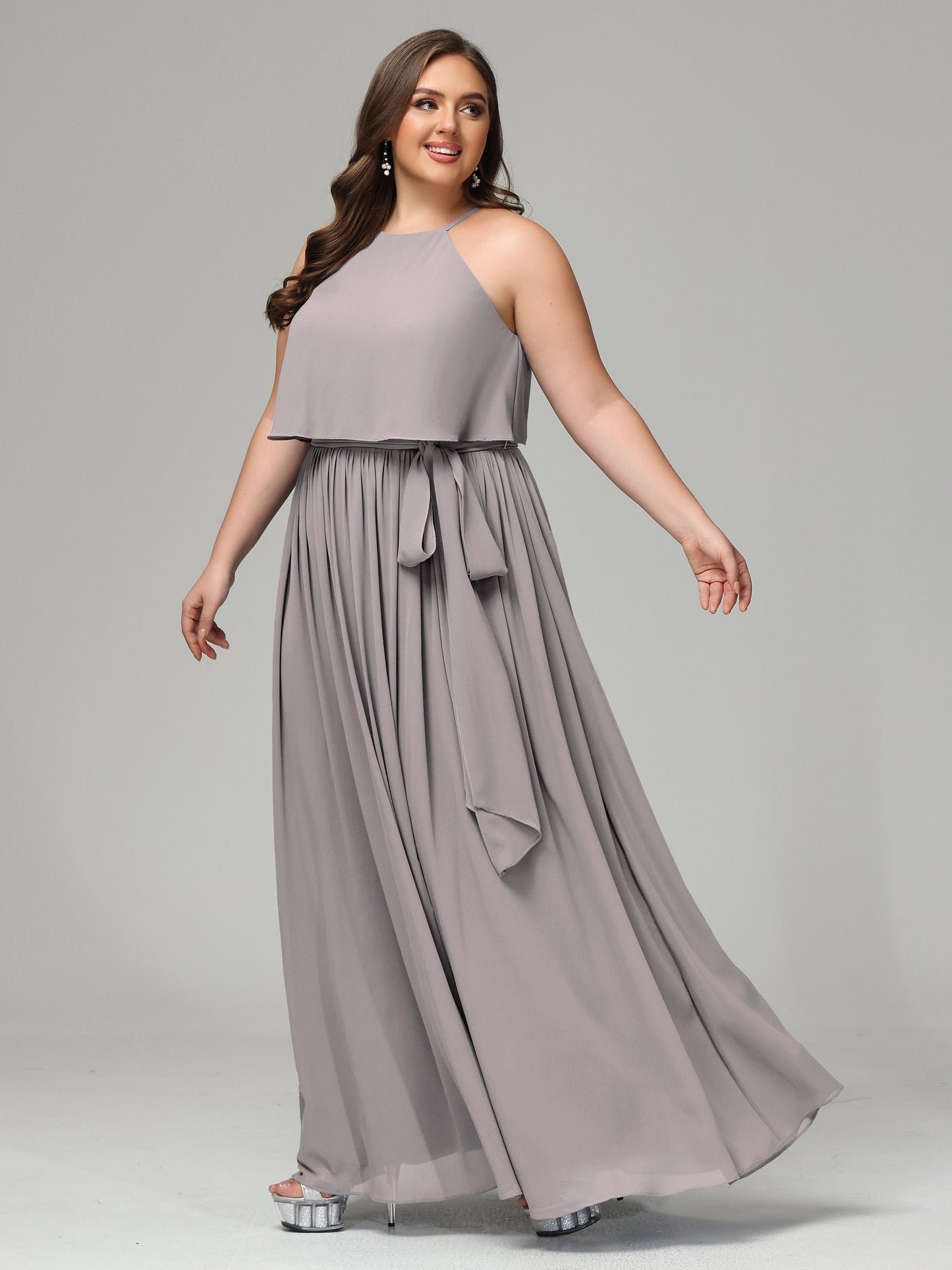 Halter Chiffon Bridesmaid Dress Plus Size