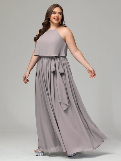 Halter Chiffon Bridesmaid Dress Plus Size