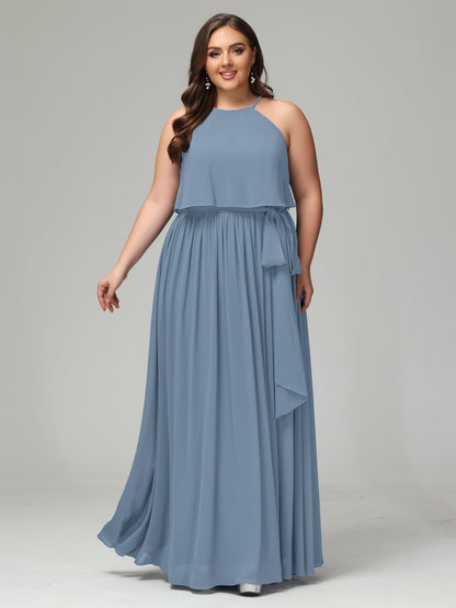 Halter Chiffon Bridesmaid Dress Plus Size