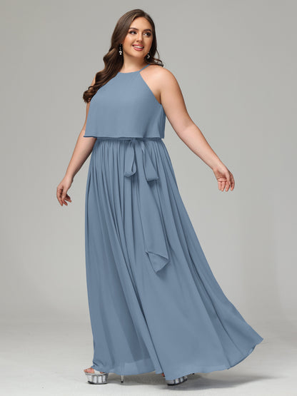 Halter Chiffon Bridesmaid Dress Plus Size