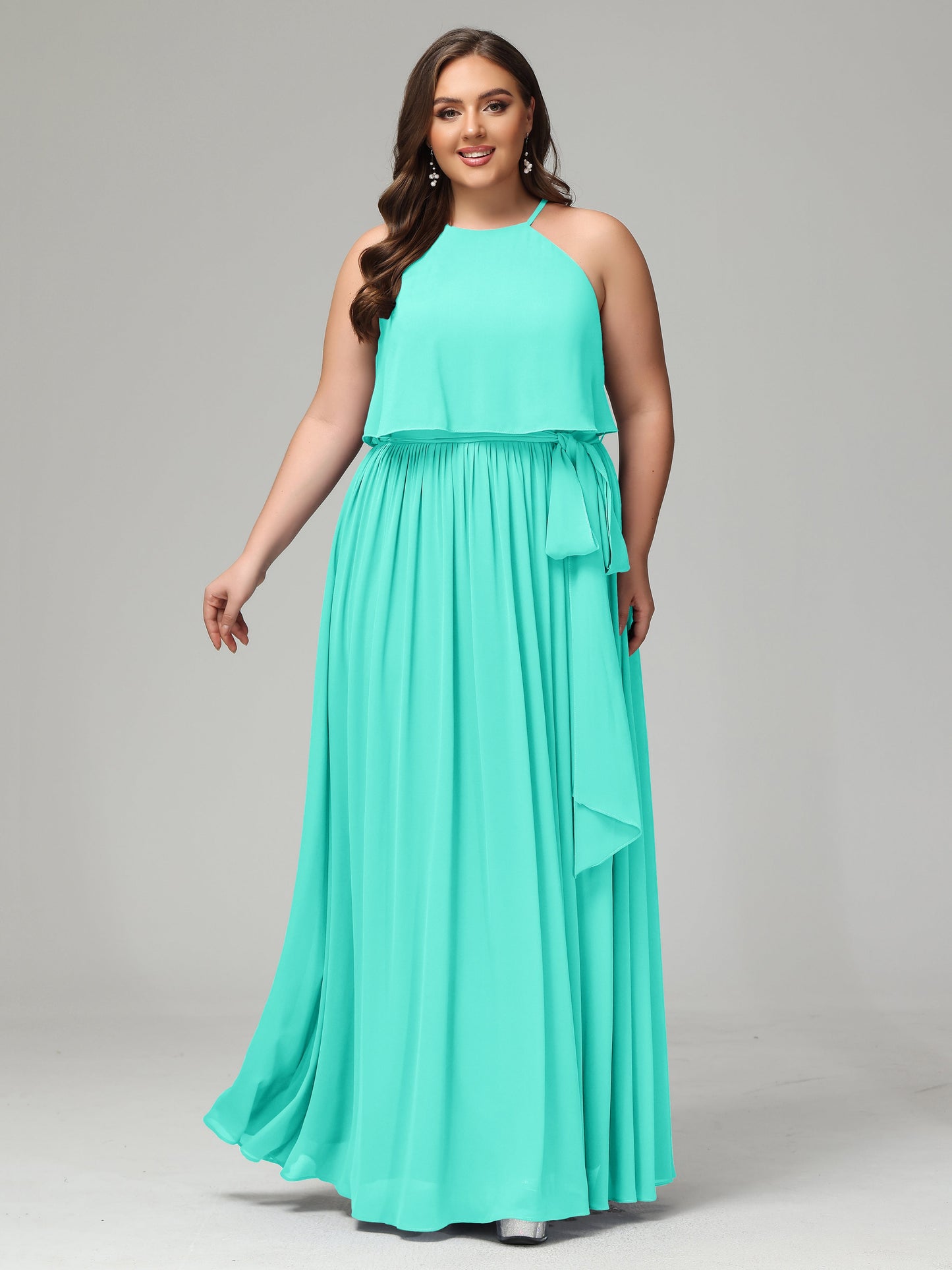 Halter Chiffon Bridesmaid Dress Plus Size