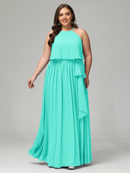 Halter Chiffon Bridesmaid Dress Plus Size