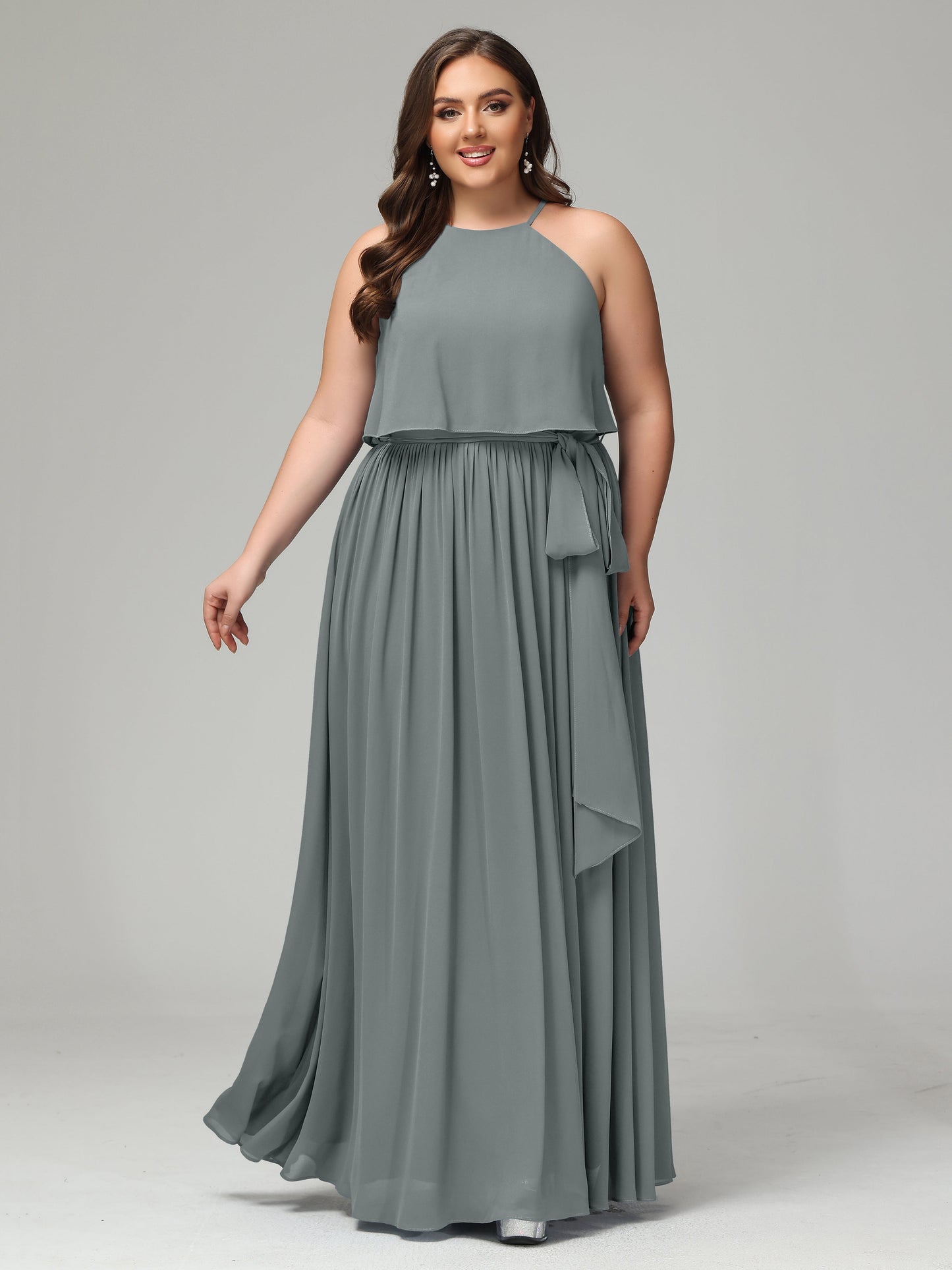 Halter Chiffon Bridesmaid Dress Plus Size