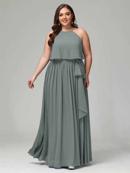 Halter Chiffon Bridesmaid Dress Plus Size