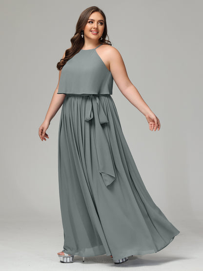 Halter Chiffon Bridesmaid Dress Plus Size