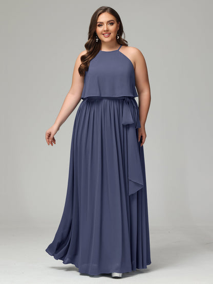 Halter Chiffon Bridesmaid Dress Plus Size