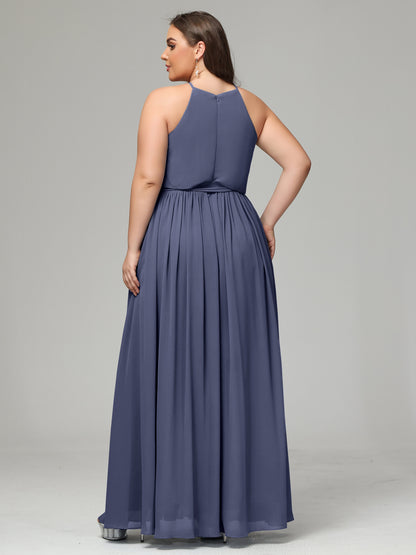 Halter Chiffon Bridesmaid Dress Plus Size