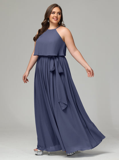 Halter Chiffon Bridesmaid Dress Plus Size