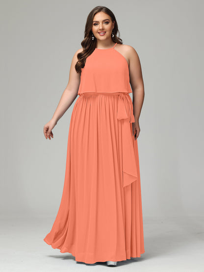 Halter Chiffon Bridesmaid Dress Plus Size