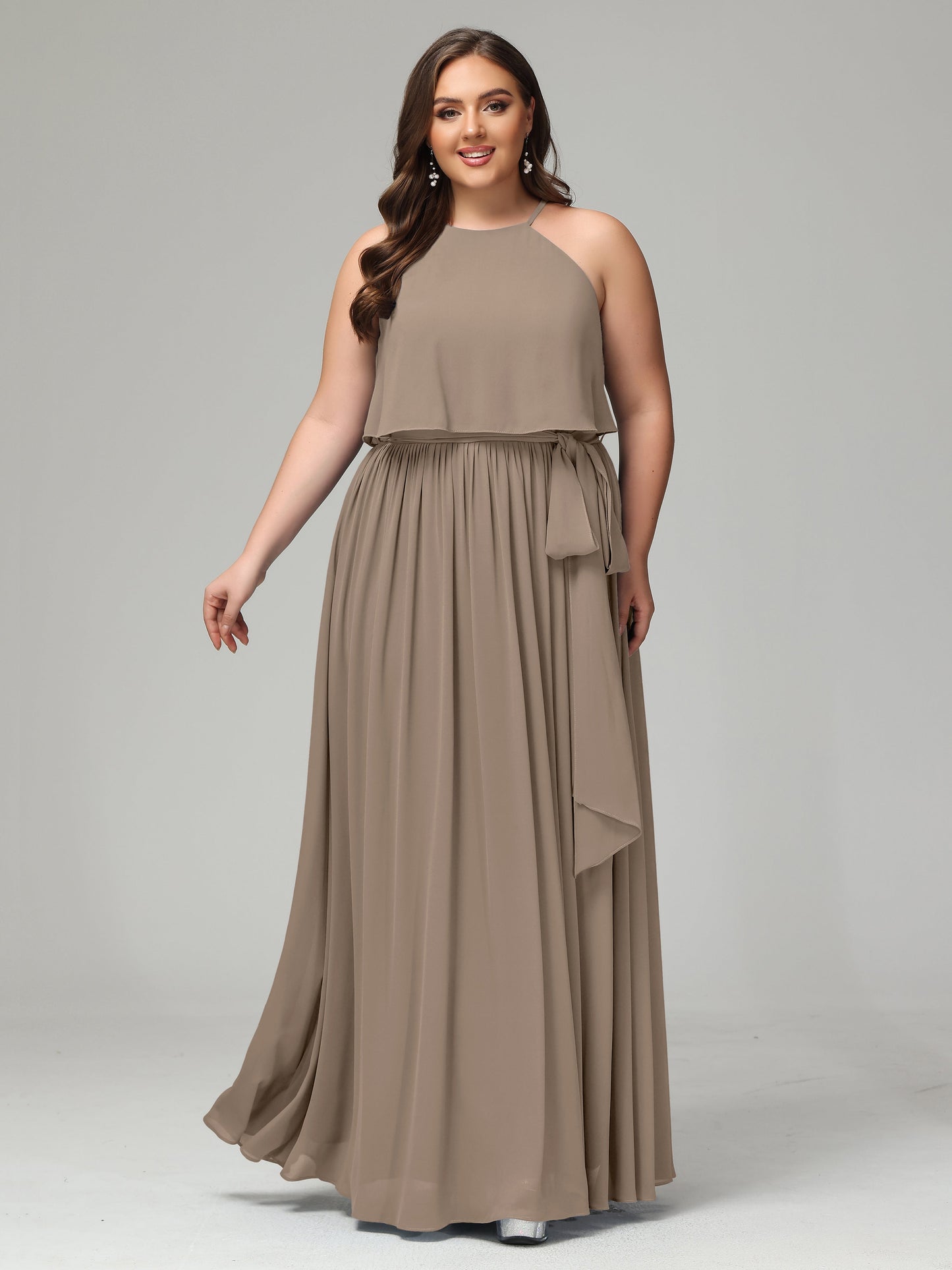 Halter Chiffon Bridesmaid Dress Plus Size