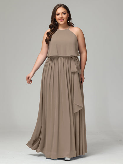 Halter Chiffon Bridesmaid Dress Plus Size