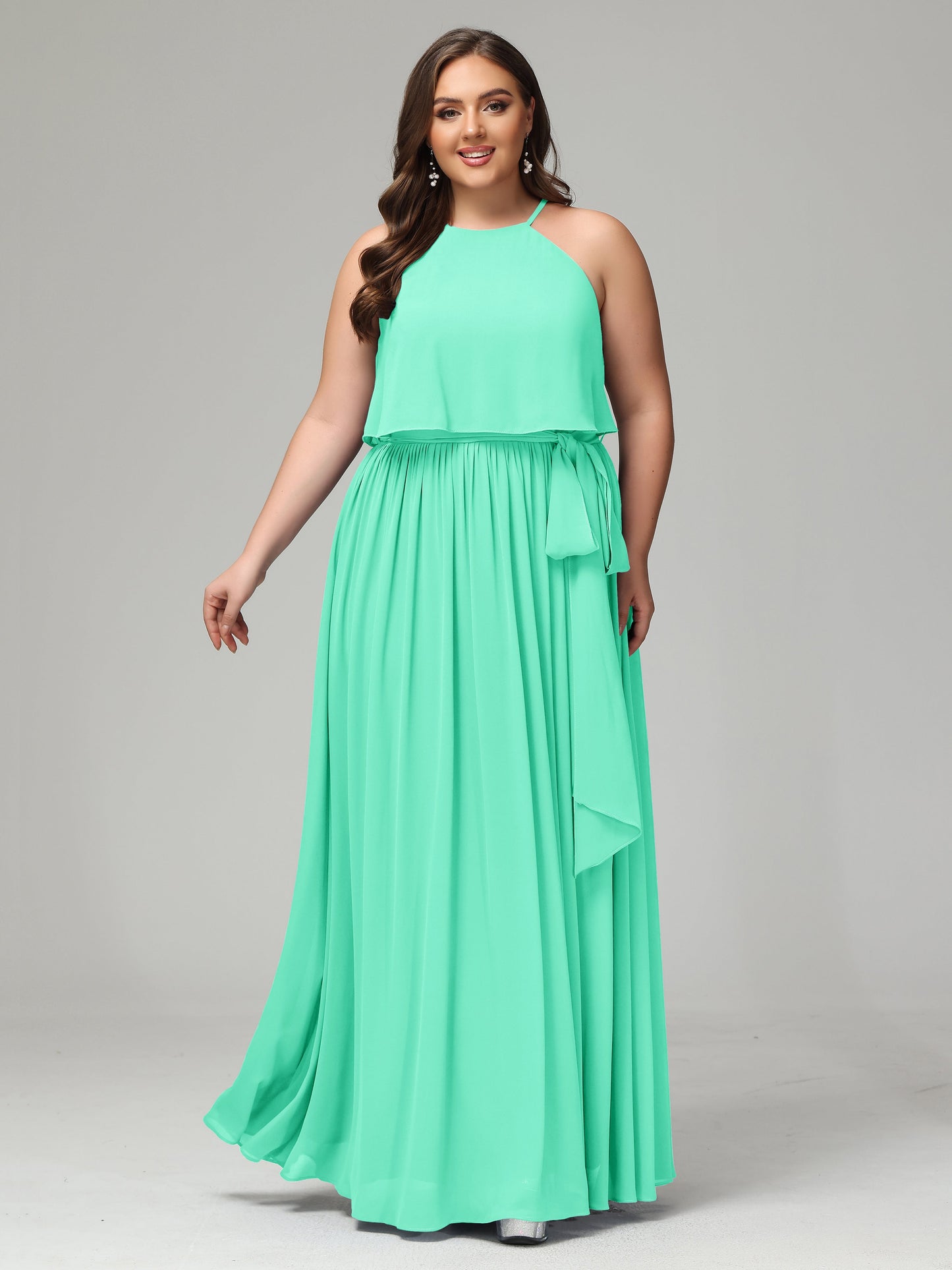 Halter Chiffon Bridesmaid Dress Plus Size
