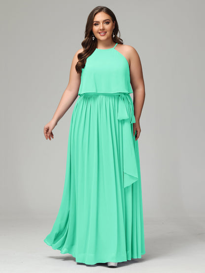 Halter Chiffon Bridesmaid Dress Plus Size