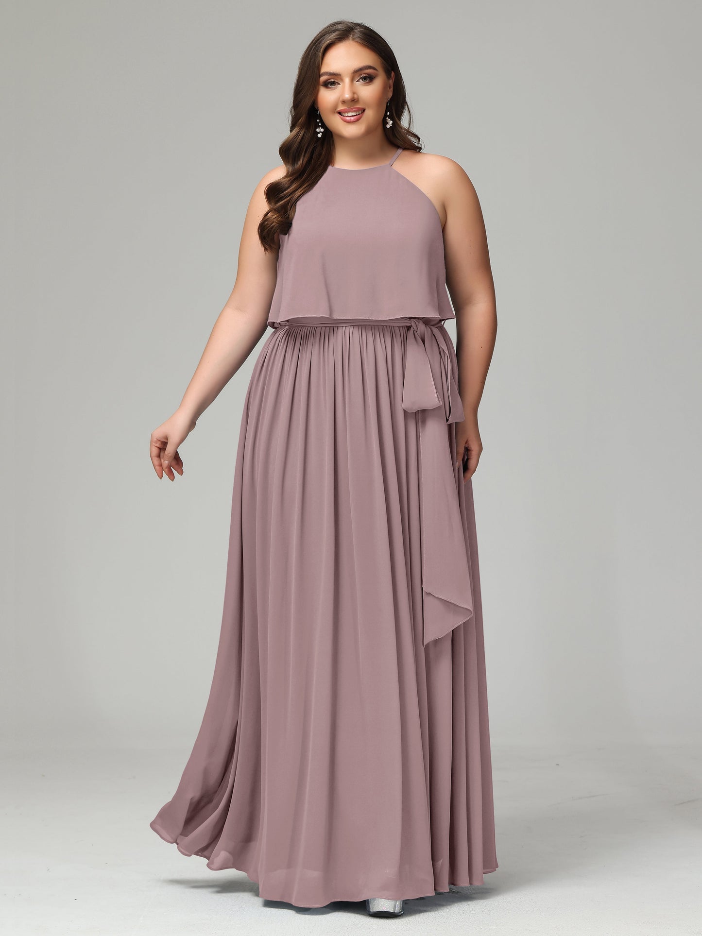 Halter Chiffon Bridesmaid Dress Plus Size