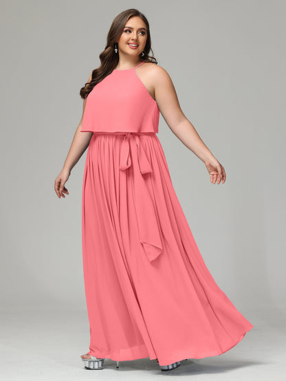 Halter Chiffon Bridesmaid Dress Plus Size