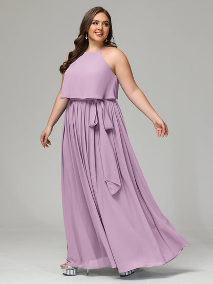 Halter Chiffon Bridesmaid Dress Plus Size