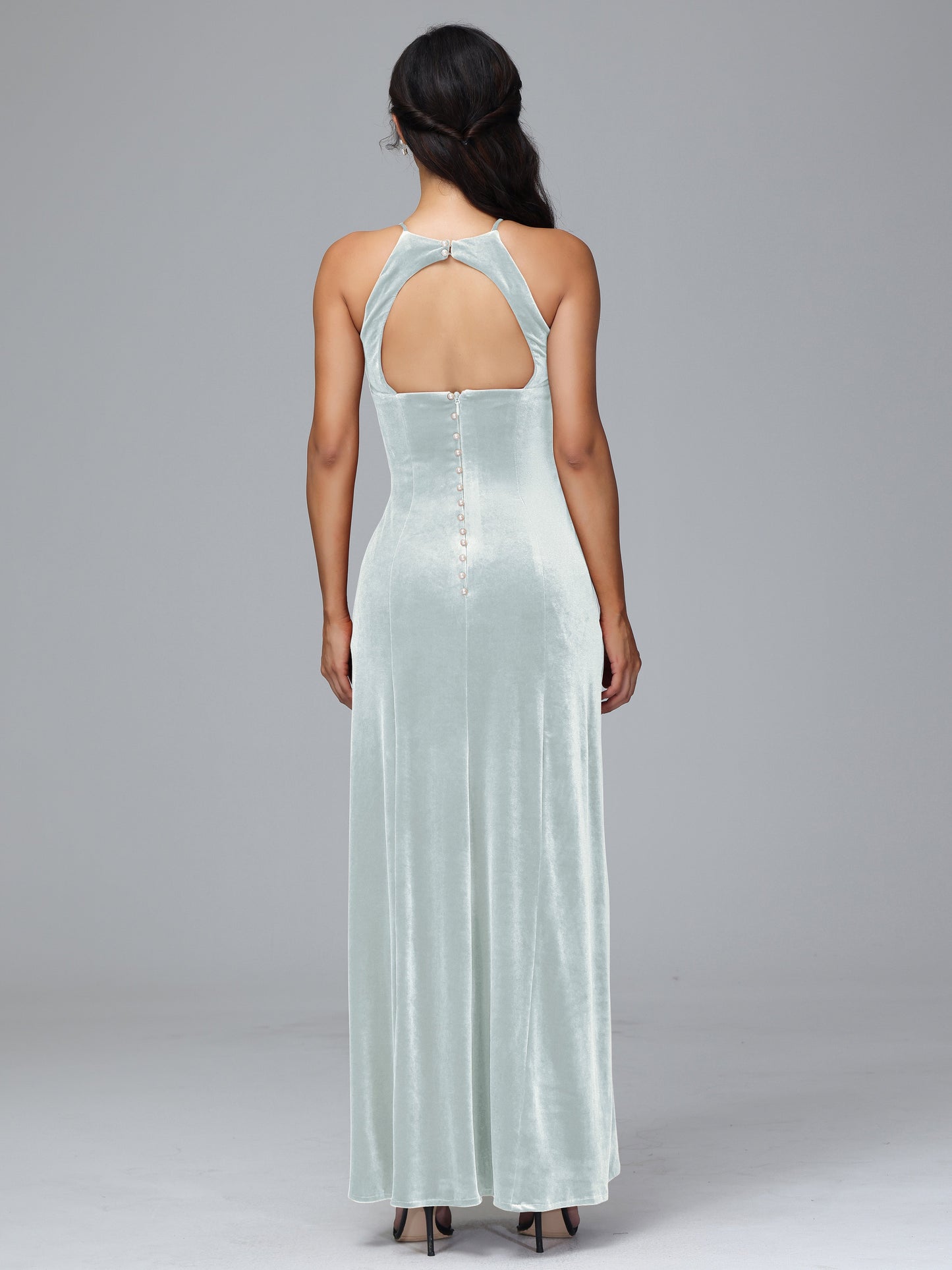 Halter Open Back Plus Size Velvet Bridesmaid Dress