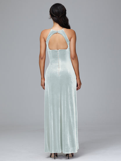 Halter Open Back Plus Size Velvet Bridesmaid Dress