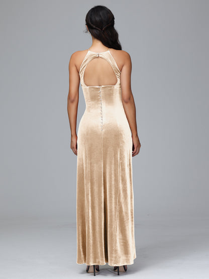 Halter Open Back Plus Size Velvet Bridesmaid Dress